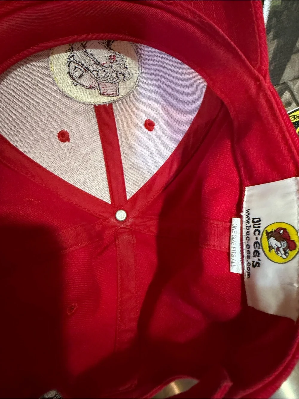 Red men’s BUCKEE’s Baseball Cap with Embroidered Mascot